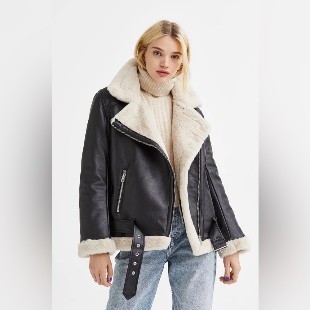 H&M Faux Leather Shearling oversized bomber jacket